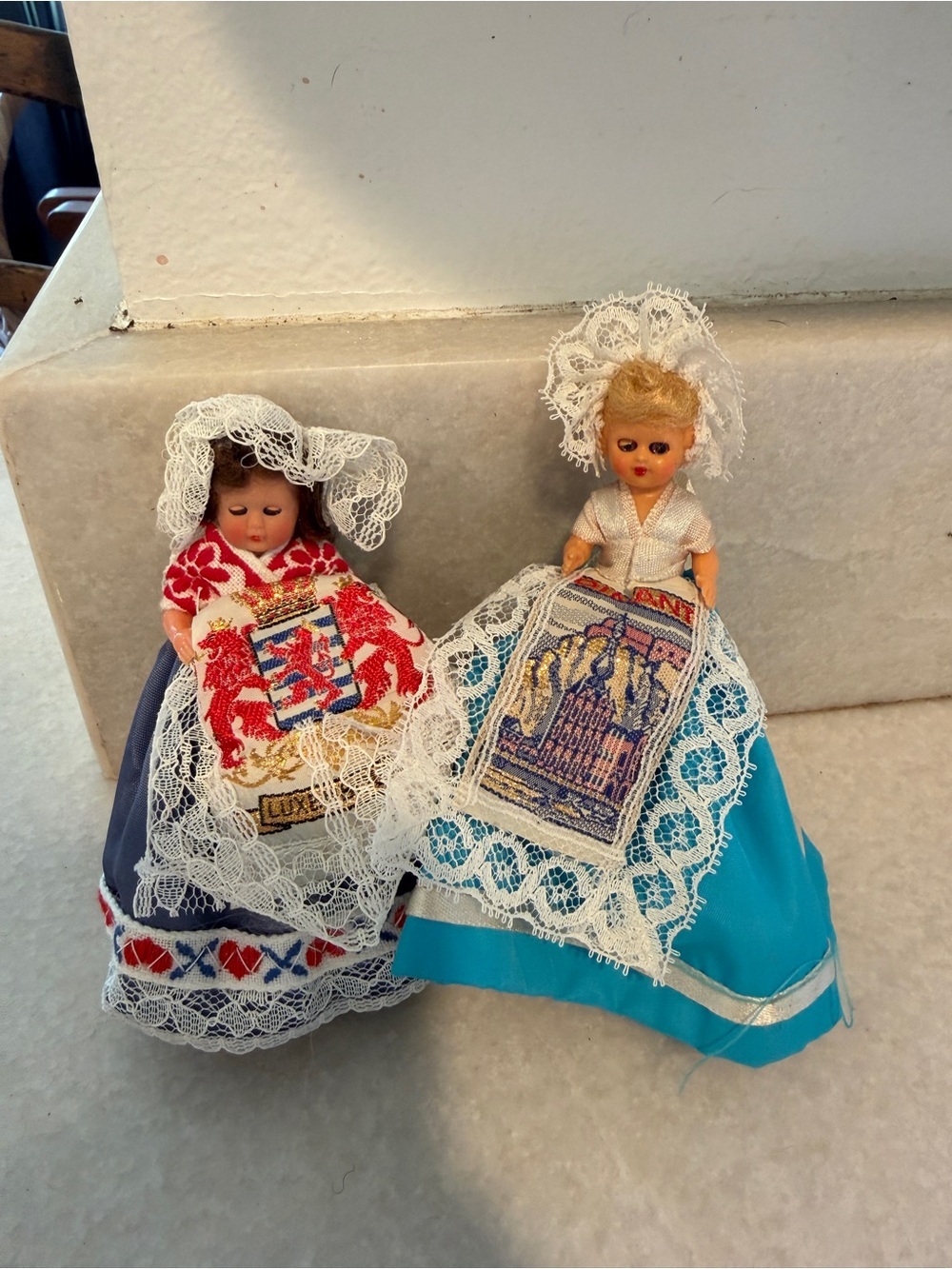 Vintage Blue and Teal Lace Dutch Dolls